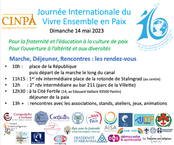 Journée Internationale du Vivre Ensemble en Paix – Dimanche 14 mai 2023
